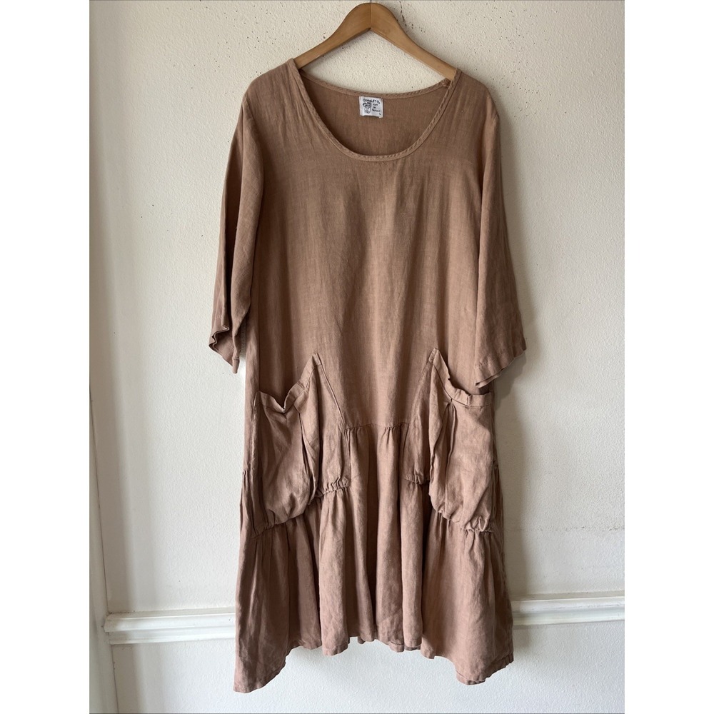 Completo Lino By Arturo Linen Lagenlook  Maxi Dress Beachy Resort Flowy Beige L